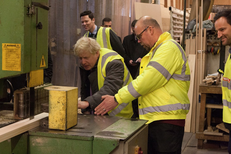 Foreign Secretary Boris Johnson visits Bence Nuilders' Merchants in Cheltenham