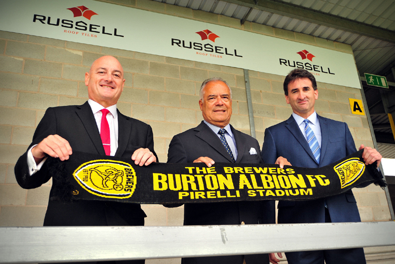 Russell Roof Tiles spoonsors stand at Burton Albion.