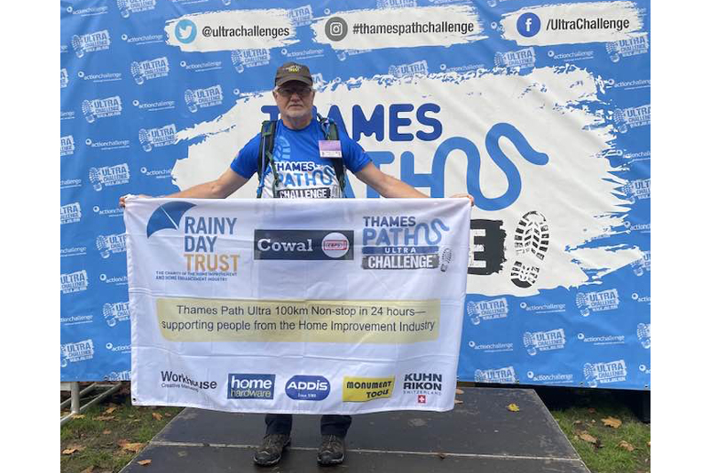 Rainy Day Trust CEO Bryan Clover has successfully completed the Thames Path Ultra challenge - a gruelling non-stop 100km hike - to help the industry charity raise vital funds.