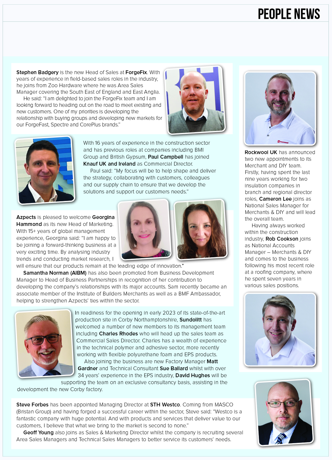 As featured in the January 2023 edition of the magazine, PBM presents a round-up of some of the latest industry appointments and job moves: